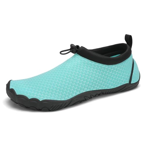 Mishansha Unisex Badeschuhe Atmungsaktiv Mesh Wasserschuhe Sommer Schnell Trocknend Aquaschuhe, Hellblau 39 von Mishansha