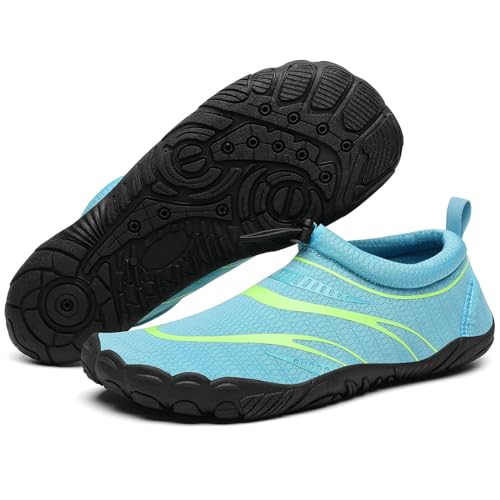 Mishansha Badeschuhe Herren Wasserschuhe Damen Schwimmschuhe Aquaschuhe Strandschuhe Barfußschuhe Neoprenschuhe Schnell Trocknend Surfschuhe mit Breiter Zehenbox Eisblau EU Gr.43 von Mishansha