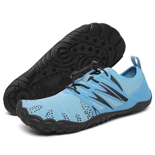 Mishansha Badeschuhe Herren Wasserschuhe Damen Schwimmschuhe Aquaschuhe Strandschuhe Barfußschuhe Neoprenschuhe Schnell Trocknend Surfschuhe mit Breiter Zehenbox Himmelblau EU Gr.46 von Mishansha