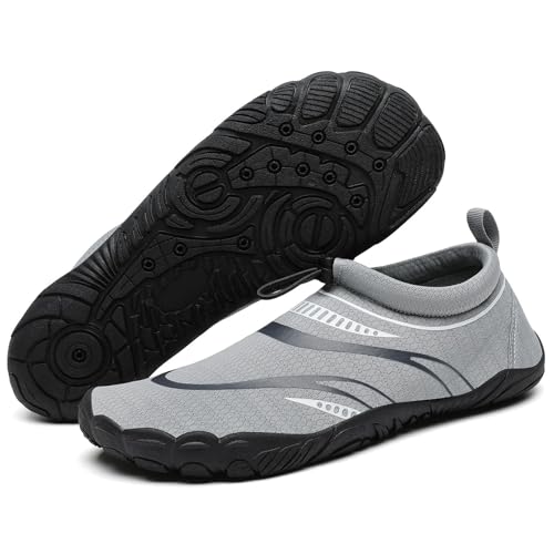 Mishansha Badeschuhe Herren Wasserschuhe Damen Schwimmschuhe Aquaschuhe Strandschuhe Barfußschuhe Neoprenschuhe Schnell Trocknend Surfschuhe mit Breiter Zehenbox Silber Grau EU Gr.40 von Mishansha