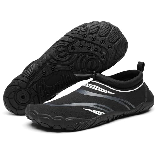 Mishansha Badeschuhe Herren Wasserschuhe Damen Schwimmschuhe Aquaschuhe Strandschuhe Barfußschuhe Neoprenschuhe Schnell Trocknend Surfschuhe mit Breiter Zehenbox Superschwarz EU Gr.41 von Mishansha