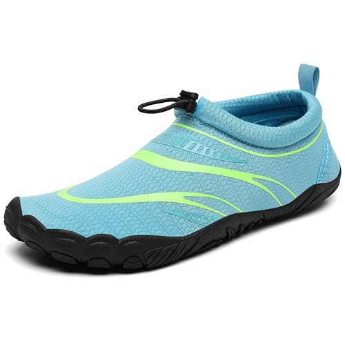 Mishansha Unisex Badeschuhe Schnelltrocknend Mesh Erwachsene Wasserschuhe Atmungsaktiv Dicke Sohle Wassersportschuhe Sommer Outdoor Aquaschuhe, Azurblau 37 von Mishansha