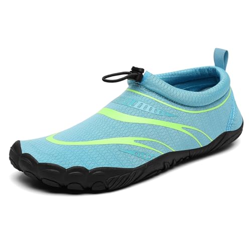Mishansha Unisex Badeschuhe Schnelltrocknend Mesh Erwachsene Wasserschuhe Atmungsaktiv Dicke Sohle Wassersportschuhe Sommer Outdoor Aquaschuhe, Azurblau 44 von Mishansha