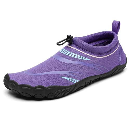 Mishansha Unisex Badeschuhe Schnelltrocknend Mesh Erwachsene Wasserschuhe Atmungsaktiv Dicke Sohle Wassersportschuhe Sommer Outdoor Aquaschuhe, Violett 43 von Mishansha
