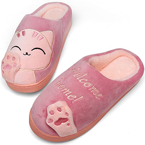 Mishansha Unisex Winter Slippers Frau Katze rutschfeste Hausschuhe Garten Weicher Plüsch Memory Foam Pantoffeln Männer Home Outdoor, Rot 39/40 EU=40/41 CN von Mishansha