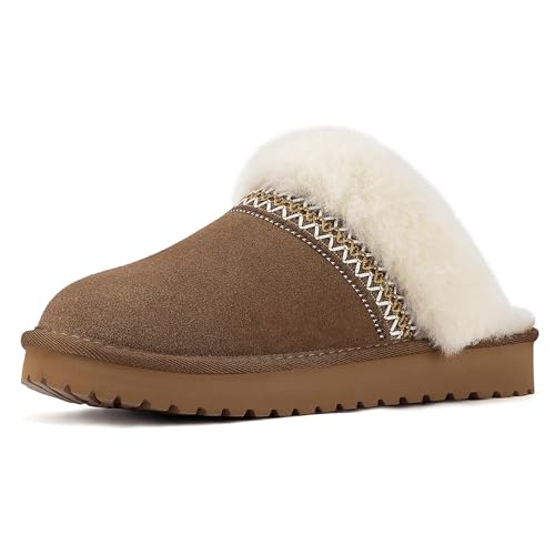 Mishansha Warme Hausschuhe Damen Winter Pantoletten Plüsch Slippers Rutschfest für den Innen- und Außenbereich Bräunlich 41 EU von Mishansha