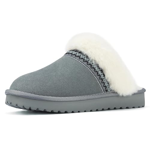Mishansha Warme Hausschuhe Damen Winter Pantoletten Plüsch Slippers Rutschfest für den Innen- und Außenbereich Dunkelgrau 41 EU von Mishansha