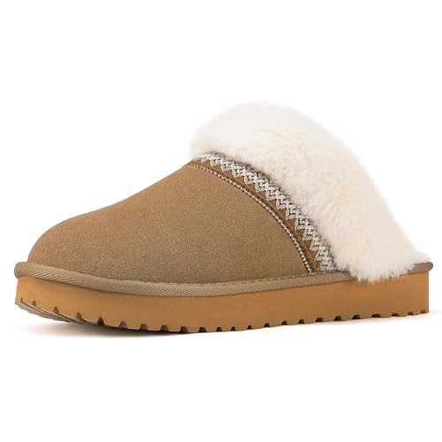 Mishansha Warme Hausschuhe Damen Winter Pantoletten Plüsch Slippers Rutschfest für den Innen- und Außenbereich Khaki 38 EU von Mishansha