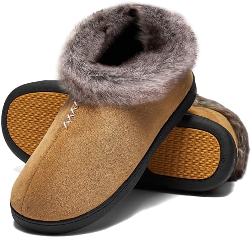 Mishansha Warme Hausschuhe Damen Winter Plüsch Pantoffeln Memory Foam Slippers Camel,Gr.36 EU von Mishansha