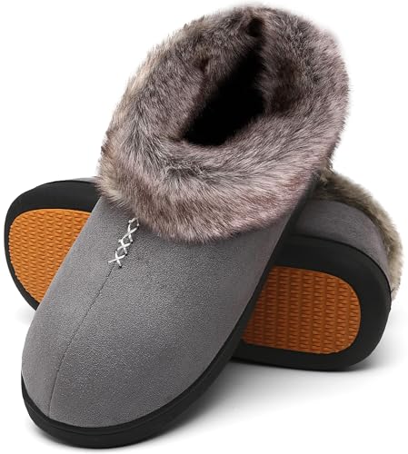 Mishansha Warme Hausschuhe Damen Winter Plüsch Pantoffeln Memory Foam Slippers Grau,Gr.37 EU von Mishansha