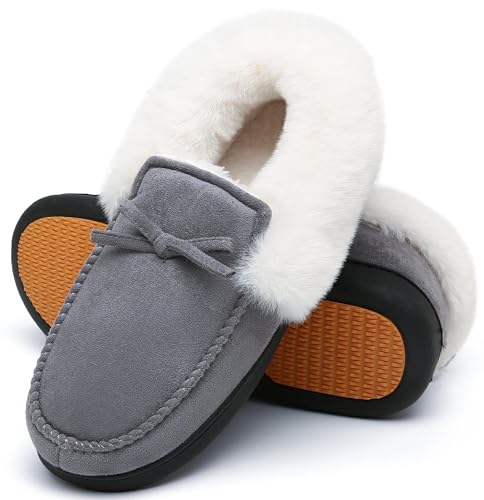 Mishansha Warme Hausschuhe Damen Winter Plüsch Pantoffeln Memory Foam Slippers Rauchgrau,Gr.43 EU von Mishansha