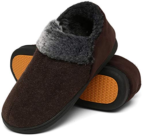 Mishansha Warme Hausschuhe Herren Winter Pantoffeln Herren Hausschuh Männer Memory Foam Slippers Geschlossen Fell Hauspantoffeln Kaffee,Gr.46 von Mishansha