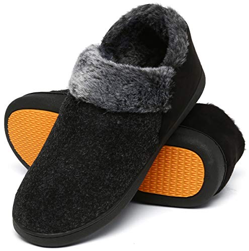 Mishansha Warme Hausschuhe Herren Winter Pantoffeln Herren Hausschuh Männer Memory Foam Slippers Geschlossen Fell Hauspantoffeln Rauchiges Schwarz,Gr.45 von Mishansha