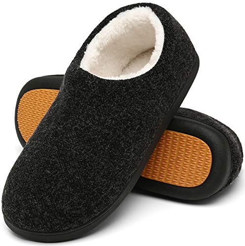 Mishansha Warme Hausschuhe Herren Winter Pantoffeln Herren Hausschuh Männer Memory Foam Slippers Geschlossen Fell Hauspantoffeln Schwarz,Gr.46 von Mishansha