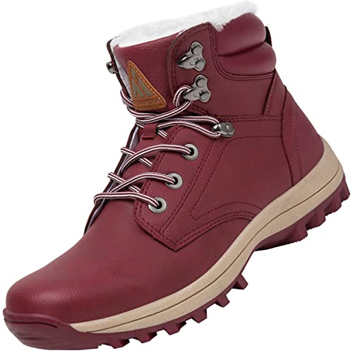 Mishansha Winterschuhe Damen Rutschfest Warme Gefütterte Winterstiefel Bequeme Winter Schneestiefel Frauen Schnürstiefel Drinnen Draußen, Wander Rot 36 von Mishansha