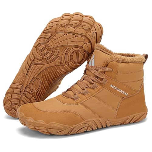 Mishansha Winter Barfußschuhe Herren Damen Barfussschuhe Outdoor Winterschuhe Wasserabweisend Winterstiefel Warm Gefüttert Winterboots, Braun EU Gr.39 von Mishansha