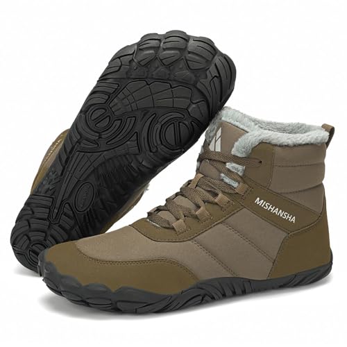 Mishansha Winter Barfußschuhe Herren Damen Barfussschuhe Outdoor Winterschuhe Wasserabweisend Winterstiefel Warm Gefüttert Winterboots, Dunkelbraun EU Gr.46 von Mishansha
