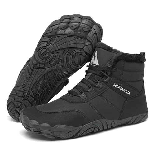 Mishansha Winter Barfußschuhe Herren Damen Barfussschuhe Outdoor Winterschuhe Wasserabweisend Winterstiefel Warm Gefüttert Winterboots, Schwarz EU Gr.42 von Mishansha