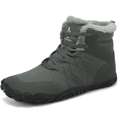 Mishansha Winter Barfußschuhe Herren Damen Warm Gefüttert Winterstiefel Bequem rutschfest Winterschuhe, Dunkelgrau 45 von Mishansha