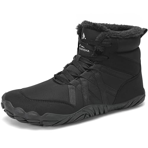 Mishansha Winter Barfußschuhe Herren Damen Warm Gefüttert Winterstiefel Bequem rutschfest Winterschuhe, Schwarz 47 von Mishansha