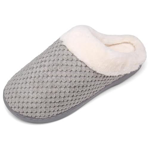 Mishansha Winter Damen Warme Pantoffeln Frauen Memory Foam Plüsch Hausschuhe rutschfeste Slippers Grau 36/37 von Mishansha