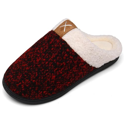 Mishansha Winter Hausschuhe Herren Gefüttert Pantoffeln Damen Warm Slippers Memory Foam Plüsch Rot 42/43 von Mishansha