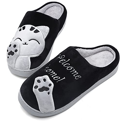 Mishansha Winter Pantoffeln Unisex Weiche Memory Foam Mann Hausschuhe Katze Warme Gemütlich rutschfeste Home Hausschuhe Draußen Drinnen, Schwarz 43/44 EU=44/45 CN von Mishansha