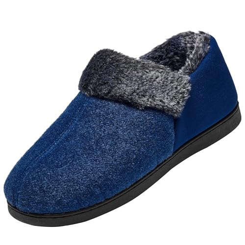 Mishansha Winter Wärme Hausschuhe Mann Memory Foam Pantoffeln Plüsch Pantoffel Non-Slip Gummisohle Weite Leichte Slippers, Unisex Tiefes Blau 39 von Mishansha