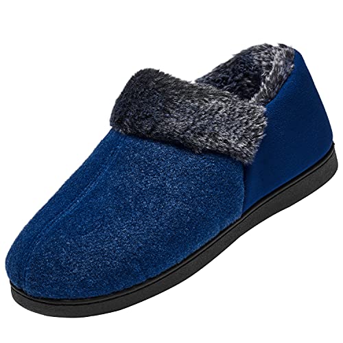 Mishansha Winter Wärme Hausschuhe Mann Memory Foam Pantoffeln Plüsch Pantoffel Non-Slip Gummisohle Weite Leichte Slippers, Unisex Tiefes Blau 46 von Mishansha