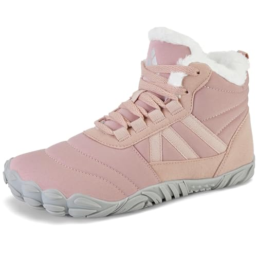 Mishansha Winterschuhe Barfußschuhe Damen Winter Gefüttert Winterstiefel Barfusschuhe Warm Wasserabweisend Winterboots Outdoor Schneeschuhe Rosa EU Gr.38 von Mishansha