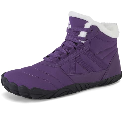 Mishansha Winterschuhe Barfußschuhe Damen Winter Gefüttert Winterstiefel Barfusschuhe Warm Wasserabweisend Winterboots Outdoor Schneeschuhe Violett EU Gr.36 von Mishansha