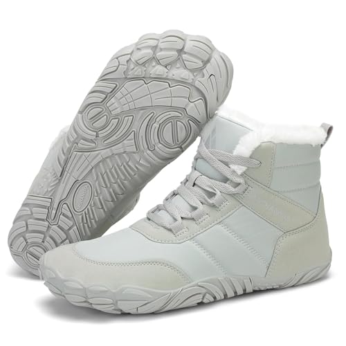 Mishansha Winterschuhe Damen Barfußschuhe Winter Gefüttert Winterstiefel Warm Winterboots Wasserabweisend Schneestiefel Barfuß Winterschuhe, Hellgrün Gr.37 von Mishansha