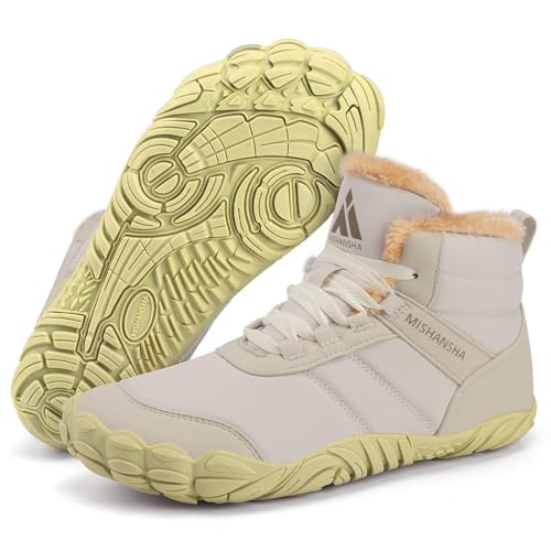 Mishansha Winterschuhe Damen Barfußschuhe Winter Gefüttert Winterstiefel Warm Winterboots Wasserabweisend Schneestiefel Barfuß Winterschuhe Aprikose Gr.40 von Mishansha