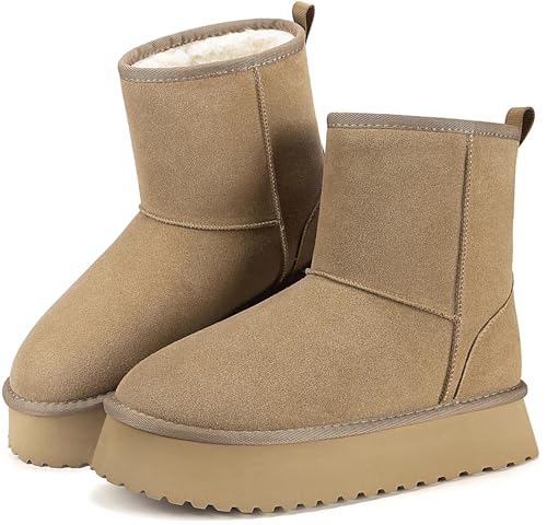 Mishansha Winterschuhe Damen Boots Gefüttert Winterstiefel Warm Schneestiefel Rutschfeste Hellbraun 39 EU von Mishansha