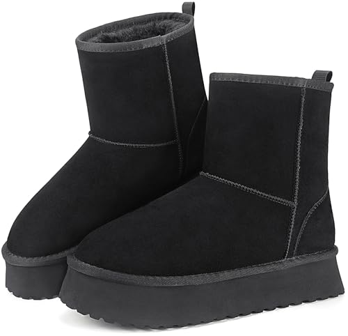 Mishansha Winterschuhe Damen Boots Gefüttert Winterstiefel Warm Schneestiefel Rutschfeste schwarz 39 EU von Mishansha