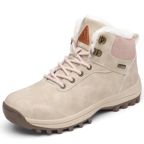 Mishansha Winterschuhe Damen Gefüttert Winterstiefel Rutschfest Outdoor Wanderschuhe Wasserdicht Winter Boots Schneestiefel Aprikose,Gr.40 von Mishansha