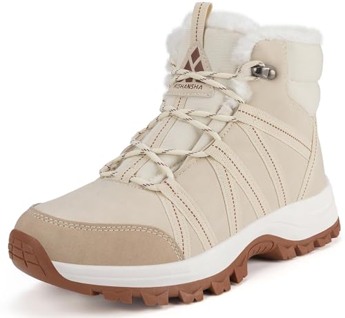 Mishansha Winterschuhe Damen Gefüttert Winterstiefel Warm Wasserdicht Wanderschuhe Rutschfeste Outdoor Beige Weiß 40 EU von Mishansha