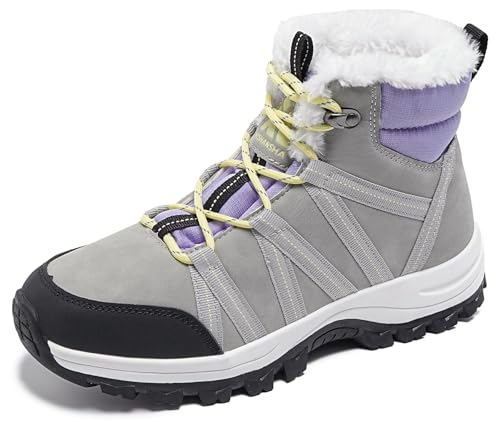 Mishansha Winterschuhe Damen Gefüttert Winterstiefel Warm Wasserdicht Wanderschuhe Rutschfeste Outdoor Grau 42 EU von Mishansha