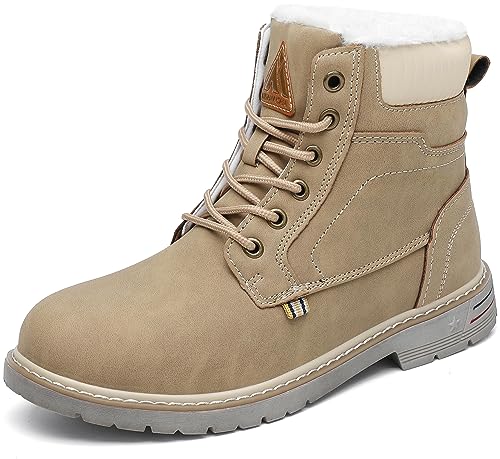 Mishansha Winterschuhe Damen Gefüttert Winterstiefel Wasserdicht Freizeit Warme Frau Winter Schuhe rutschfest Wander Schuhe Outdoor Leder Boots Helle Braun 38 EU von Mishansha