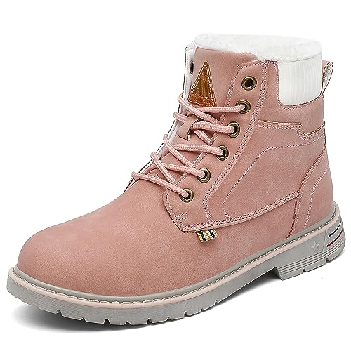 Mishansha Winterschuhe Damen Leder Kurzschaft Stiefel Winter Frauen Trekking Wanderschuhe Rutschfes Wasserdicht Boots Pink Gr.36 von Mishansha