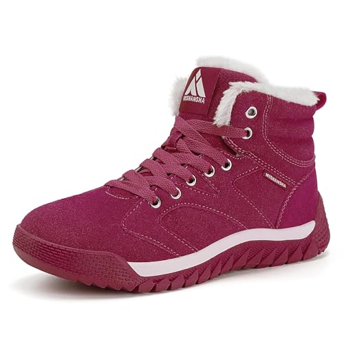 Mishansha Winterschuhe Damen Winterstiefel Gefüttert Schneestiefel Rutschfest Stiefeletten Warm Schuhe Winter Rot 38 EU von Mishansha