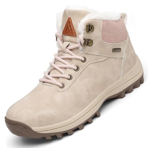 Mishansha Winterschuhe Damen Winterstiefel Winterboots Schneestiefel Gefüttert Schneeschuhe Barfußschuhe Winter Wasserdicht Trekkingschuhe Aprikose,GR.37 von Mishansha