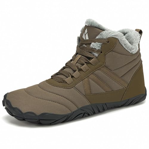 Mishansha Winterschuhe Herren Barfußschuhe Winter Damen Gefüttert Winterstiefel Barfusschuhe Warm Wasserdicht Barfuss Schuhe Winter Dunkelbraun EU Gr.45 von Mishansha