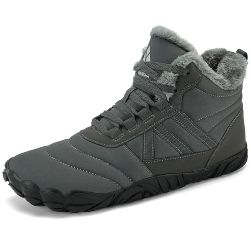 Mishansha Winterschuhe Herren Barfußschuhe Winter Damen Gefüttert Winterstiefel Barfusschuhe Warm Wasserdicht Barfuss Schuhe Winter Grau EU Gr.43 von Mishansha