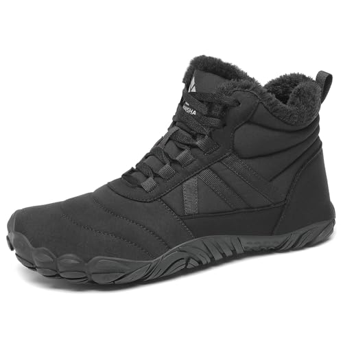 Mishansha Winterschuhe Herren Barfußschuhe Winter Damen Gefüttert Winterstiefel Barfusschuhe Warm Wasserdicht Barfuss Schuhe Winter Schwarz EU Gr.48 von Mishansha