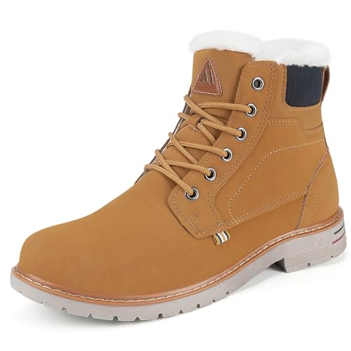 Mishansha Winterschuhe Herren Gefüttert Winterstiefel Freizeit Warme Männer Winter Schuhe Rutschfest Wander Schuhe Outdoor Leder Boots Goldbraun 48 EU von Mishansha