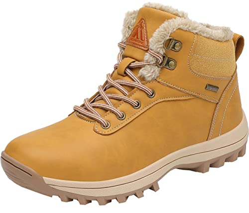 Mishansha Winterschuhe Herren Warm Gefüttert Winterstiefel Wasserdicht Leichte Winterboots Flach Winter Boots rutschfest Outdoor Kurz Stiefel für Männer Buttergelb 48 EU von Mishansha