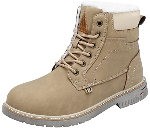 Mishansha Winterschuhe Herren Warm Gefüttert Winterstiefel Wasserdicht Leichte Winterboots Flach Winter Boots rutschfest Outdoor Kurz Stiefel für Männer Hafergelb 38 EU von Mishansha