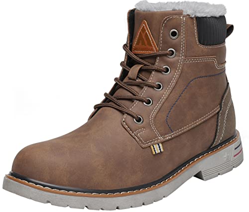 Mishansha Winterschuhe Herren Warm Gefüttert Winterstiefel Wasserdicht Leichte Winterboots Flach Winter Boots rutschfest Outdoor Kurz Stiefel für Männer Kaffee Braun 45 EU von Mishansha