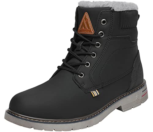 Mishansha Winterschuhe Herren Warm Gefüttert Winterstiefel Wasserdicht Leichte Winterboots Flach Winter Boots Rutschfest Outdoor Kurz Stiefel für Männer Tinte Schwarz 38 EU von Mishansha